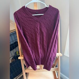 Amazon Women's V-Neck Cable Knit Sweater - Burgundy